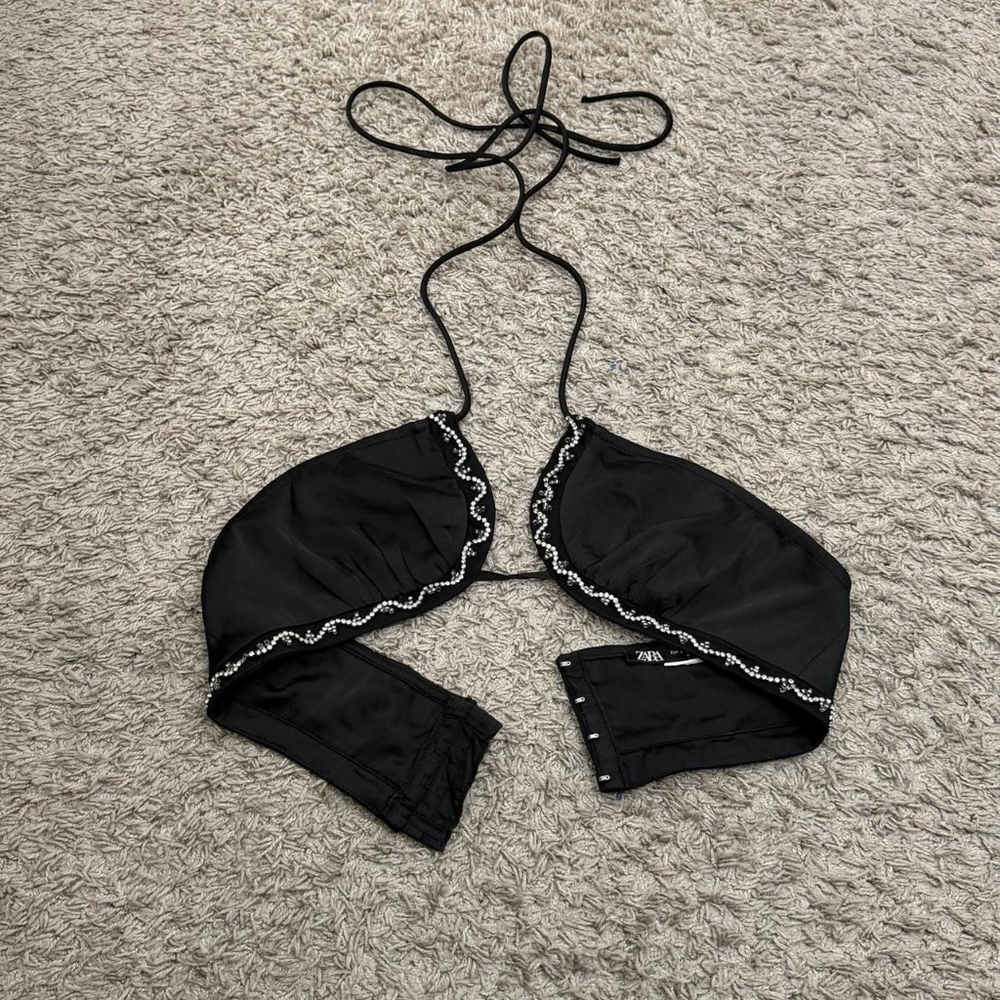 Zara Black Crop Top with White Trim
